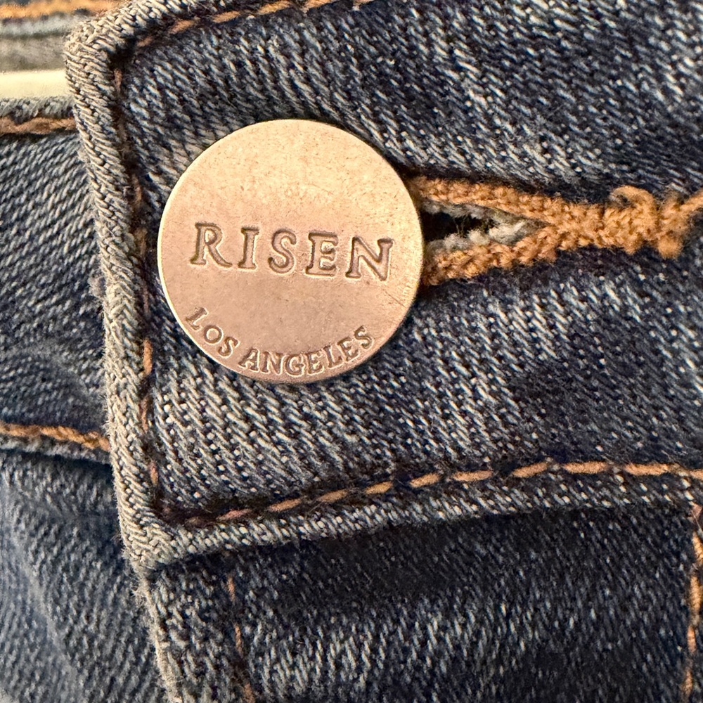 Risen Wide Leg Jeans Womens 13 Blue Distressed Raw Hem Mid Rise RDP5353 - Picture 6 of 7